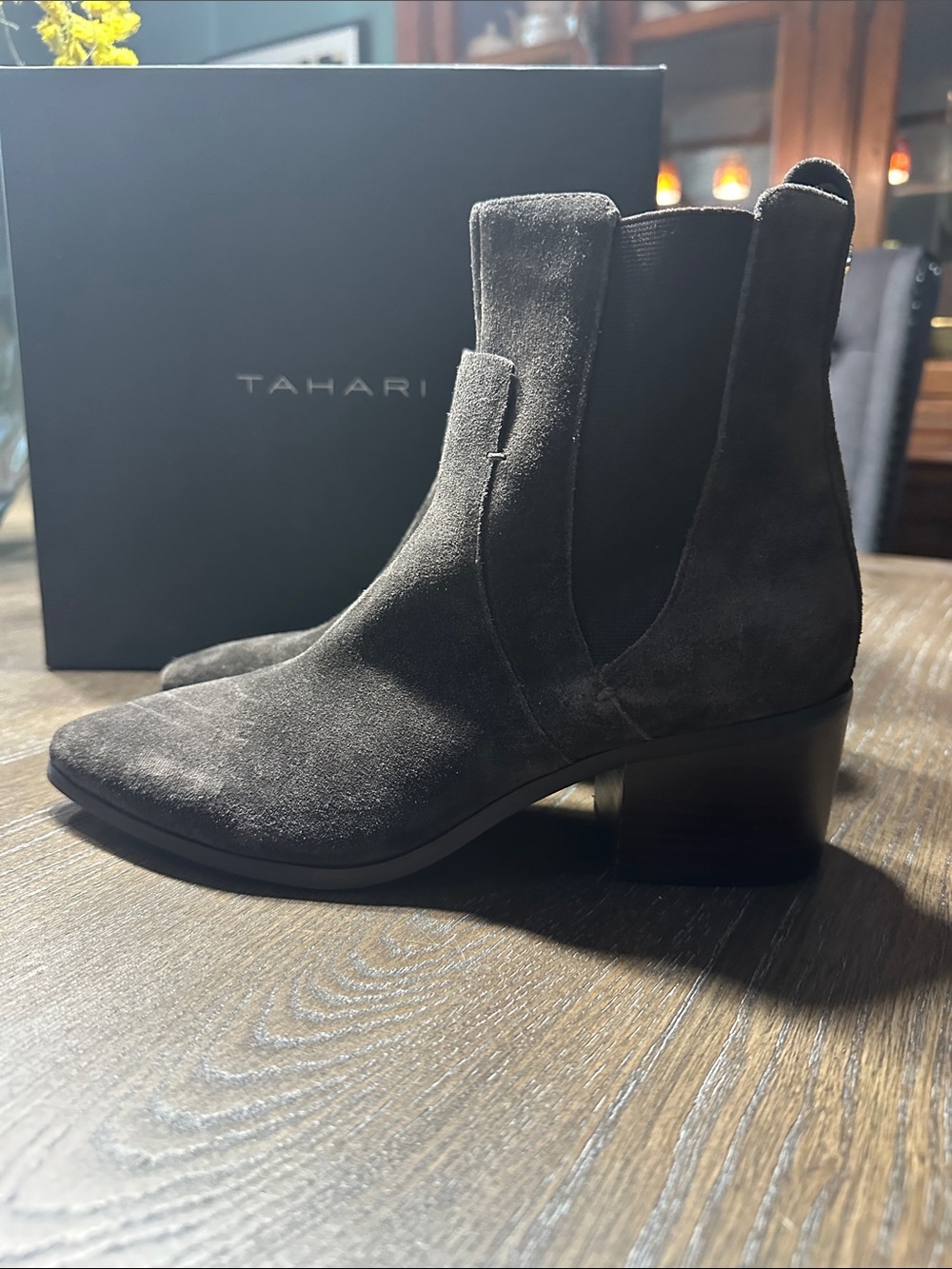 Tahari Dark Java Brown Suede Ankle Booties